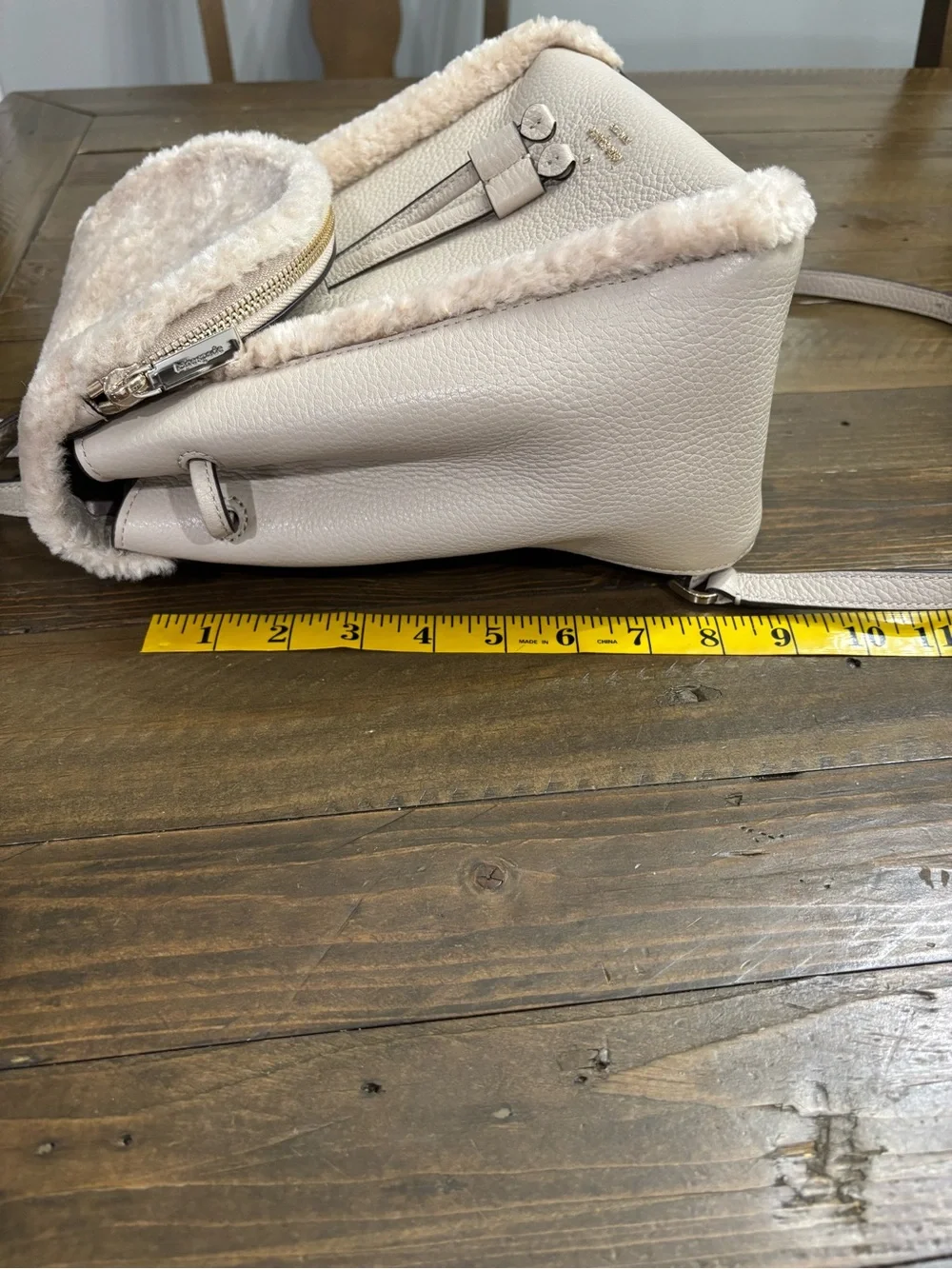 Kate Spade Leila Medium Flap Backpack with Faux Shearling Trim
